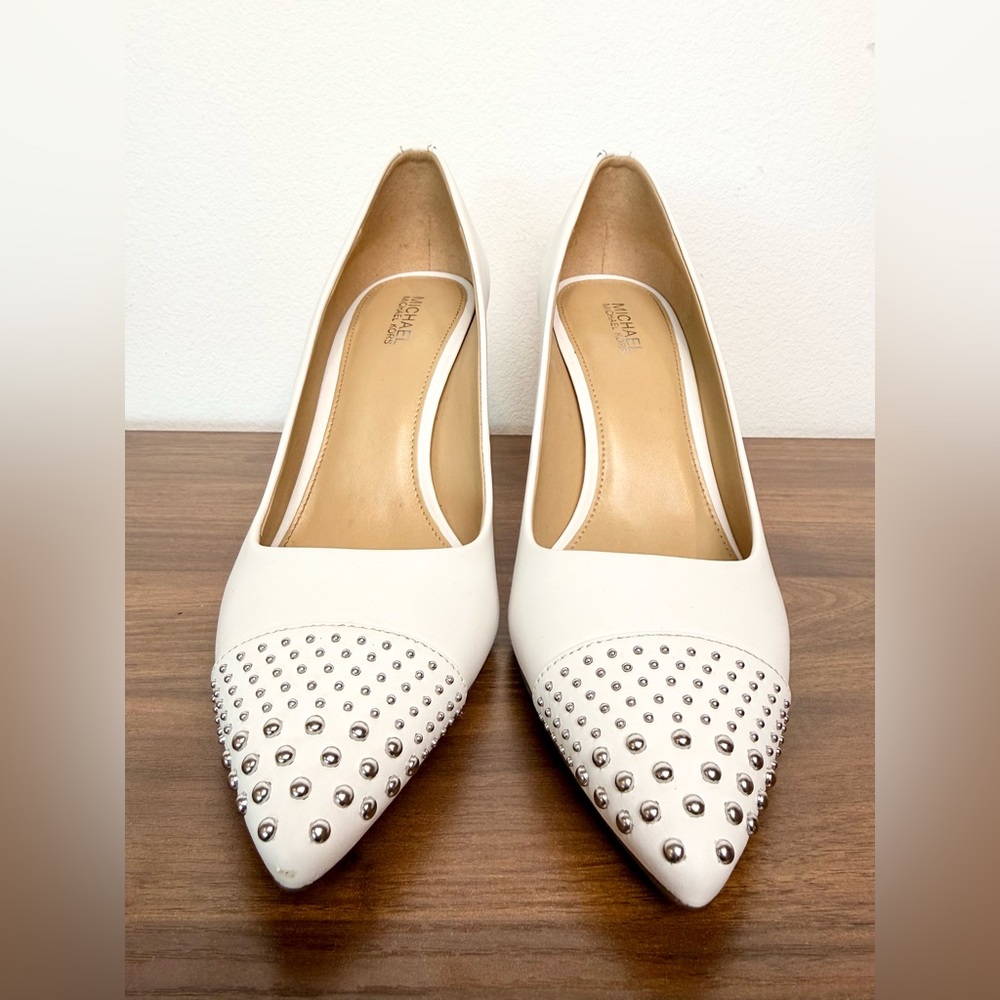 Michael Kors White Leather Studded Pointed Toe Pumps Size 7M